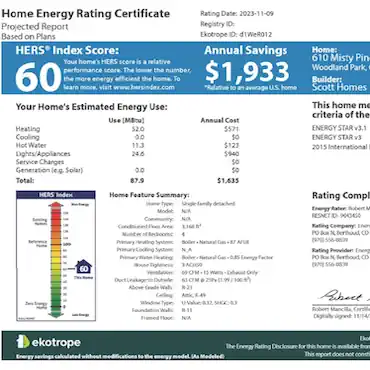Image of HERS Certificate with a Rating of 60
